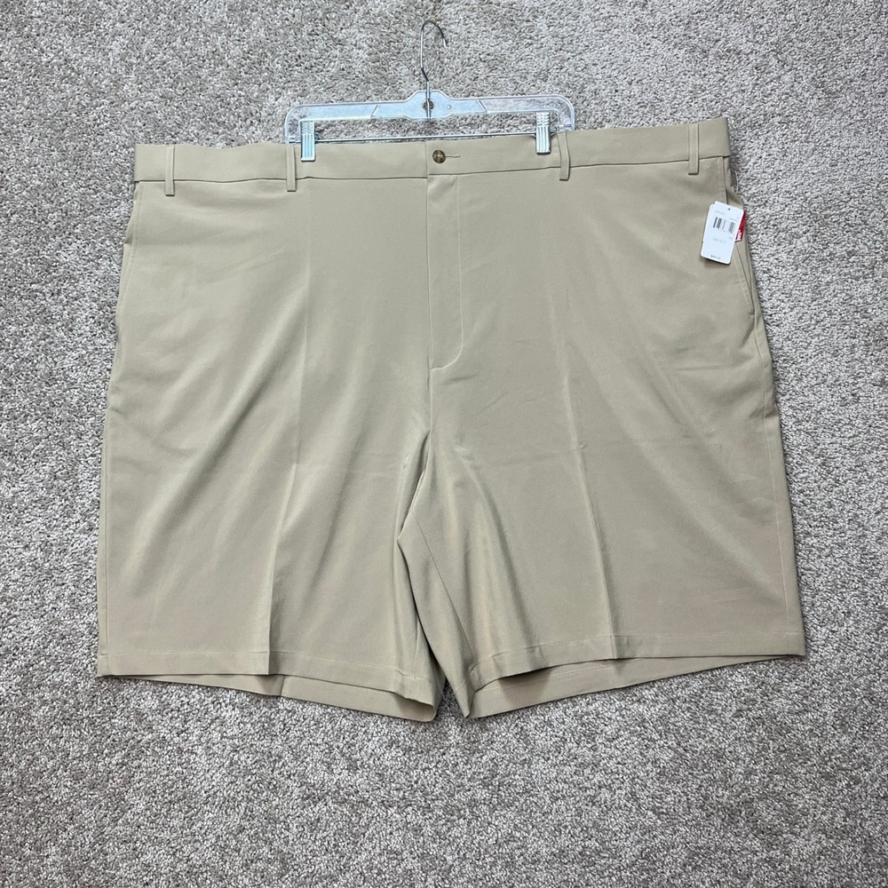 Grand Slam Short Men 56 Tan Flat Front Stretch Performance Golf Expandable Waist